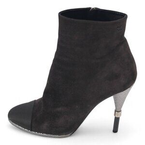 Chanel Suede Interlocking CC Logo High Heel Ankle Booties